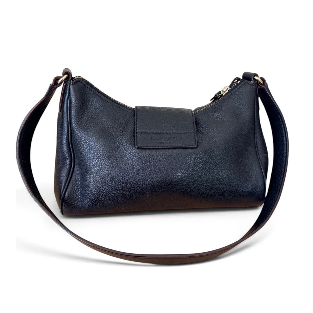 Kate Spade Shoulder Bag Black Pebbled Leather Gold Turn-Lock Small